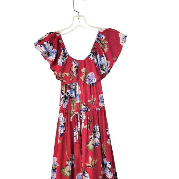Band Of Gypsies Red Floral Peasant Maxi Dress - Picture 3 of 5